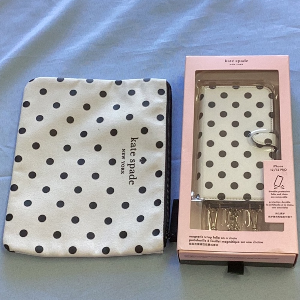 Kate Spade Black and White Polka Dot Set IPhone 12 Phone Case with Chain